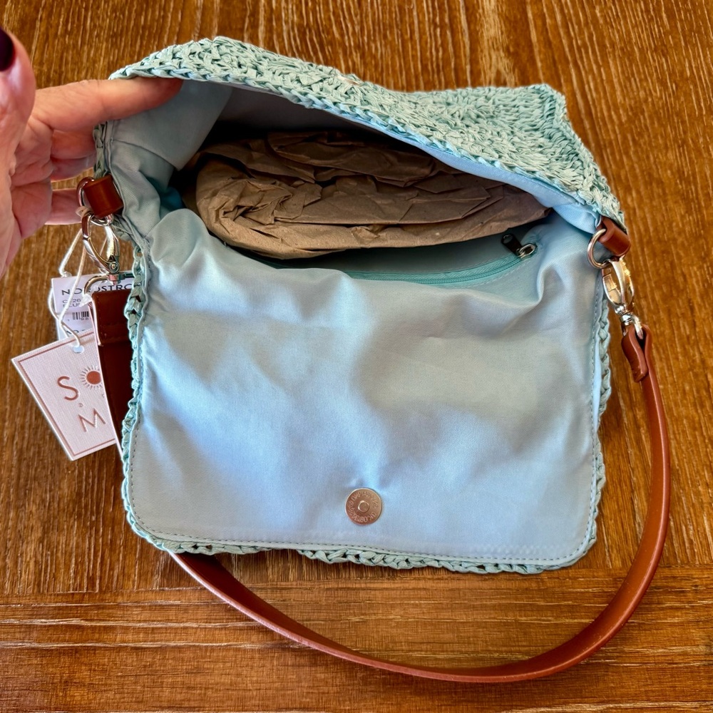 NWT Sol & Mer straw crochet square handbag - Picture 6 of 10